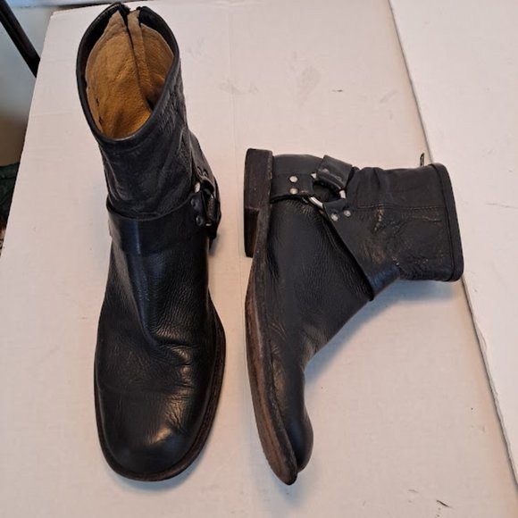 Frye Other - Frye Mens Black Leather Boots Harness Distressed Back Zip Motorcycle Biker Indie